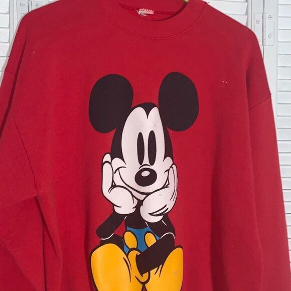 Mickey & Co Mouse Double Sided Graphic Red Sweatshirt Adult Large Vintage 90s Di - Picture 6 of 16